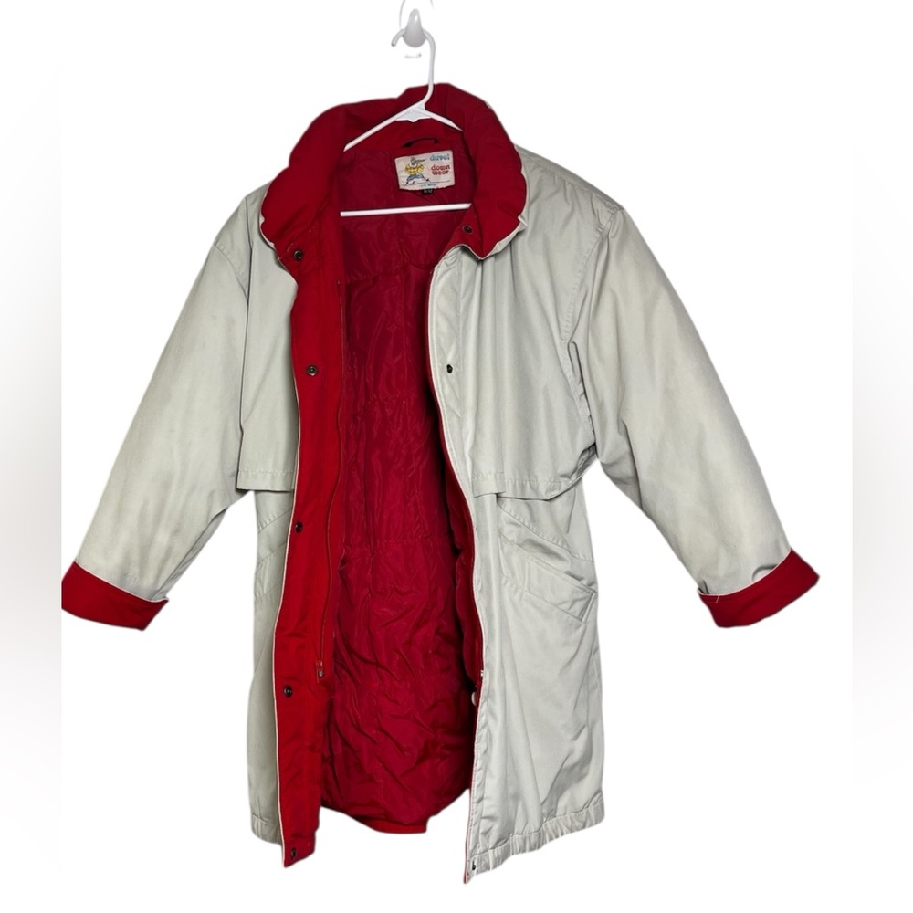 Vintage Heavyweight Down Parka Jacket Beige Red Lined Oversized Women’s L/XL